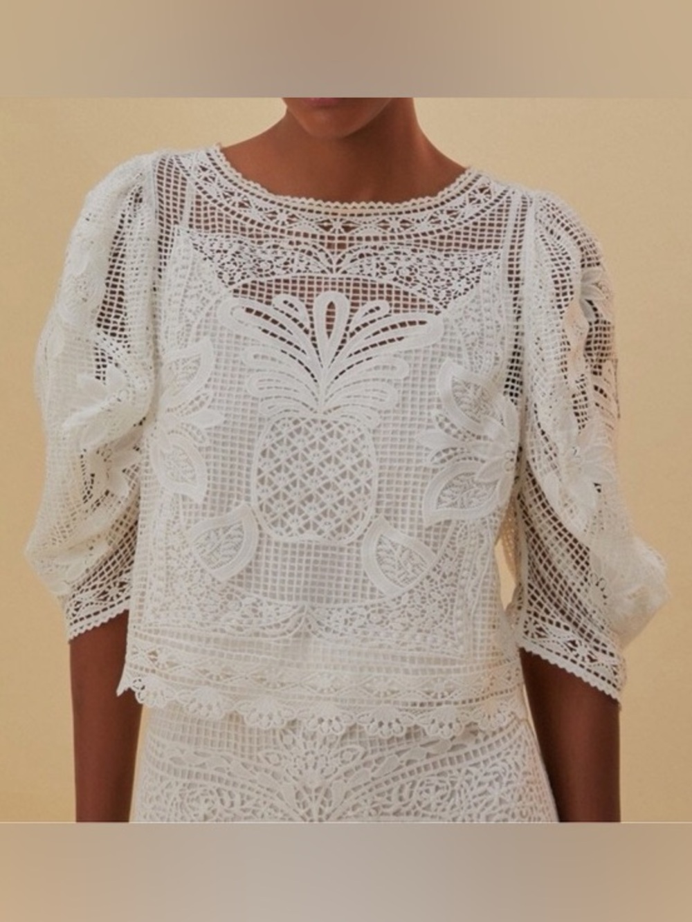 FARM Rio Guipure White Crochet Pineapple Lace Crop Top